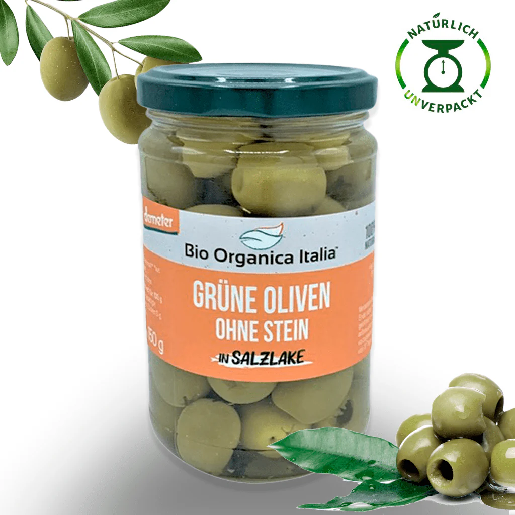 Bio Demeter grüne Oliven entkernt – 280g