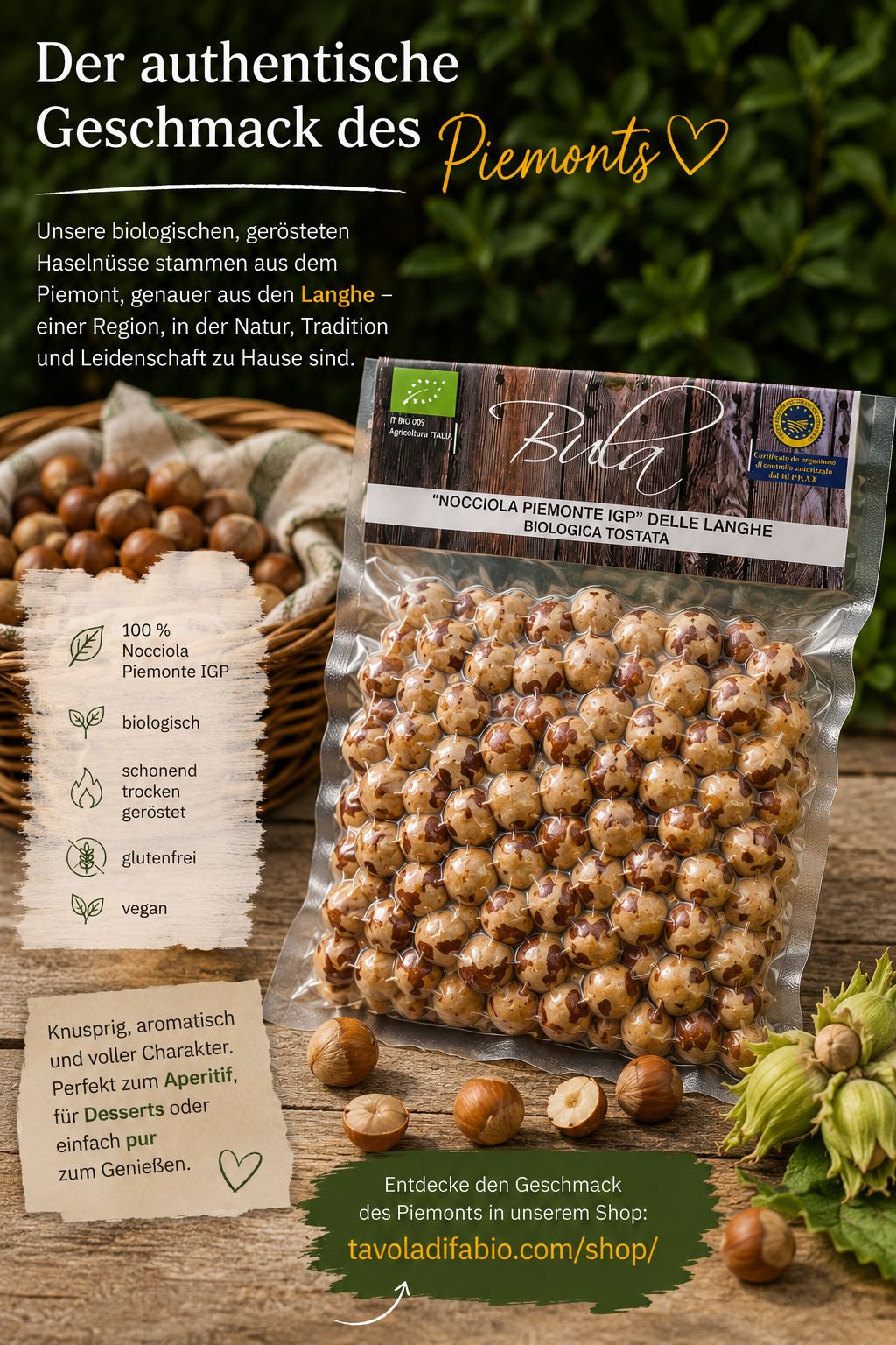 Bio Haselnüsse IGP aus dem Piemont – Premium Qualität (250g)